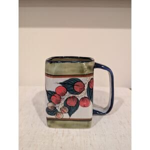 Vintage Guatemalan Art Pottery Mug Signed Guate Mayanke Square Cherry Design